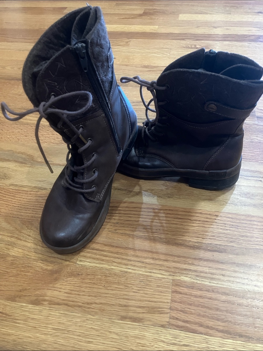 JBU Women's Dark Brown Lace-Up Ankle Boots with Side Zip Vegan Leather Sz 6 GUC